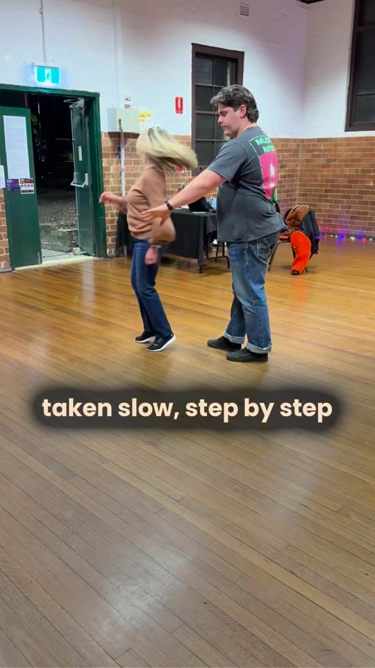 The same turn in the finished reel, with the words “taken slow, step by step” on screen.